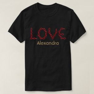 Camiseta Love Red Chain Letters Personalizado Dourado