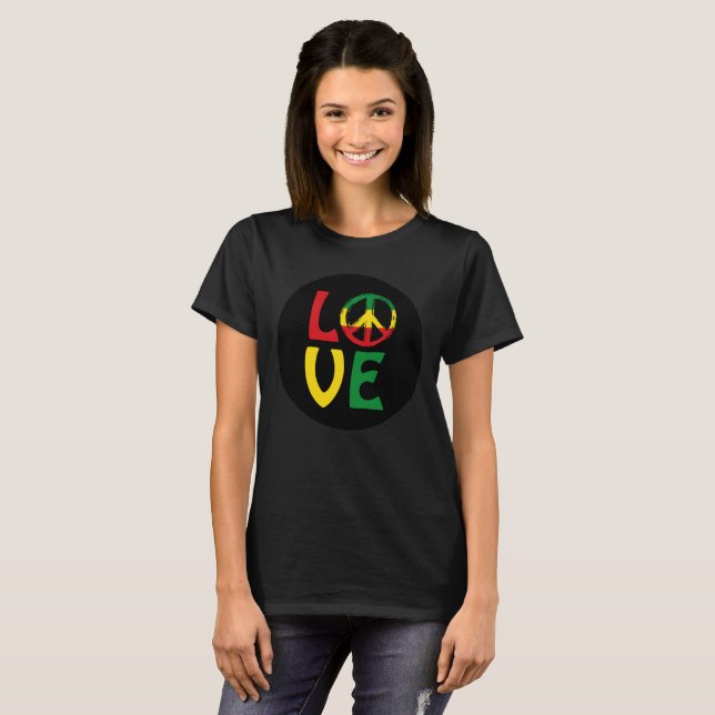 Camiseta LOVE Reggae com símbolo de paz (Frente Completa)