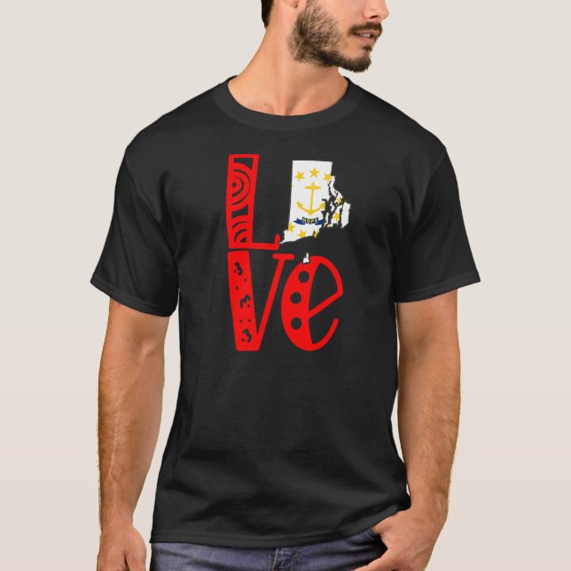 Camiseta Love Rhode Island in Block Letters (Frente)