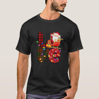 Camiseta Love Santa Xmas Lights Red Buffalo Plaid Snowing C