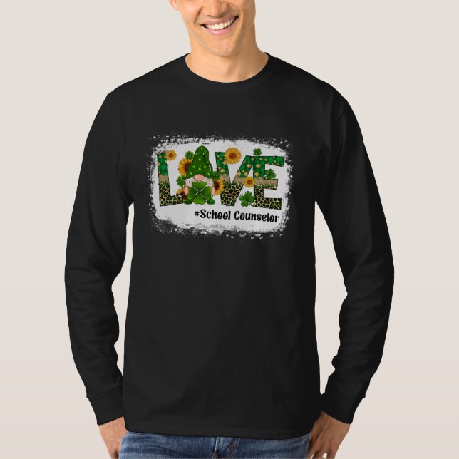 Camiseta Love School Counselor Gnome Sunflower  St Patrick  (Frente)