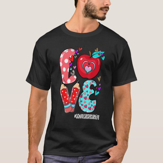 Camiseta LOVE School Secretary Life Leopard Heart Valentine (Frente)