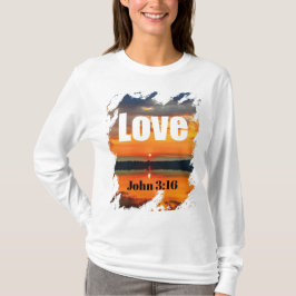 Camiseta Love Scripture Glowing Sunset Over Water