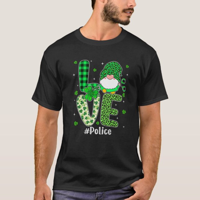 Camiseta LOVE Shamrock Leopard Xadrez St PattyDay Police G (Frente)