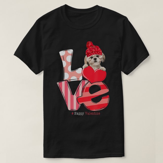 Camiseta LOVE Shih Tzu Dog Valentine Dia 2021 Mulheres Engr (Frente do Design)