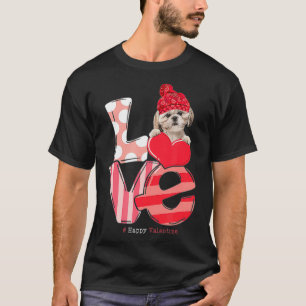 Camiseta LOVE Shih Tzu Dog Valentine Dia 2021 Mulheres Engr