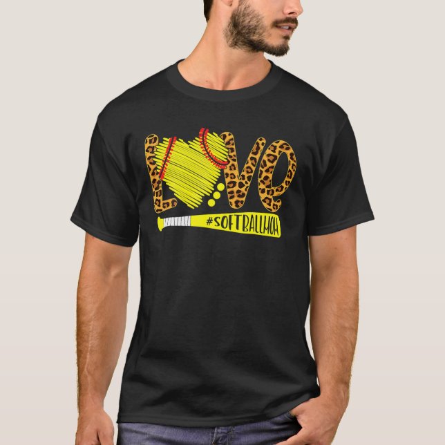 Camiseta Love Sofball Mãe, Leopardo Imprime Baseball Lover  (Frente)