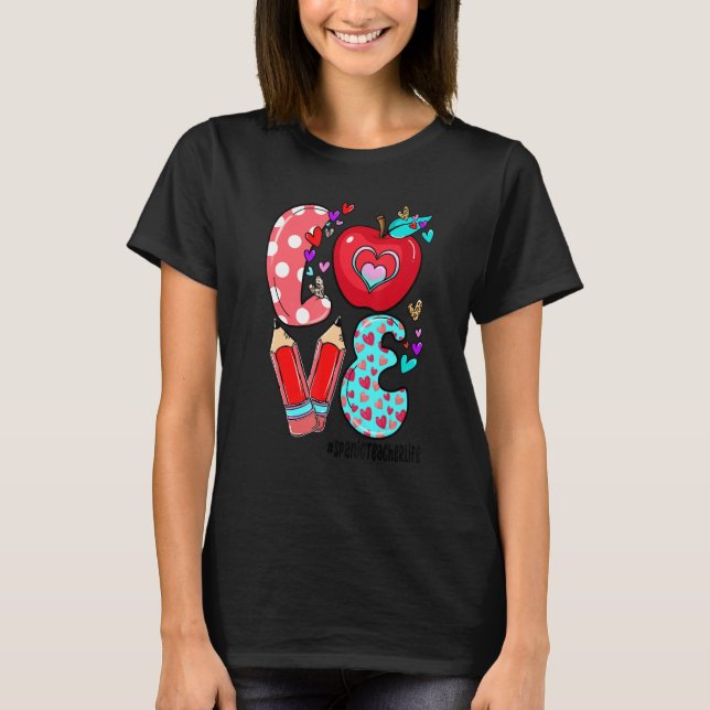 Camiseta LOVE Spanic Teacher Life Leopard Heart Valentine's (Frente)