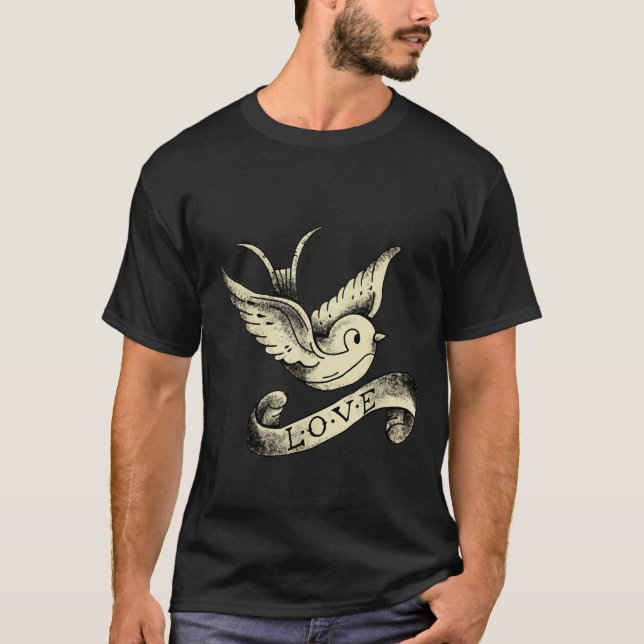 Camiseta Love Sparrow Vintage Tattoo Design  (Frente)