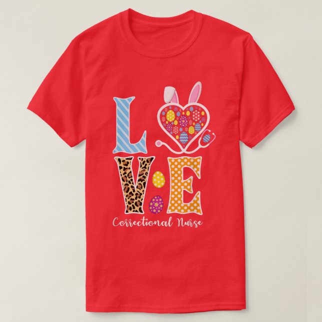 Camiseta Love Stethoscope Heart Correctional Nurs Páscoa B (Frente do Design)