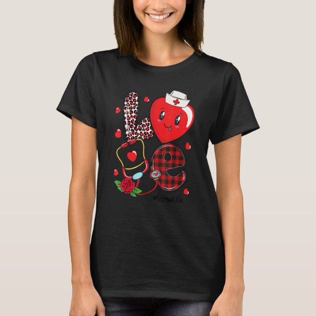 Camiseta LOVE Stethoscope Heart Nurse Life Valentine's Day_ (Frente)