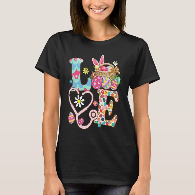 Camiseta Love Stethoscope Scrub Life Nurse Bunny Easter Day (Frente)