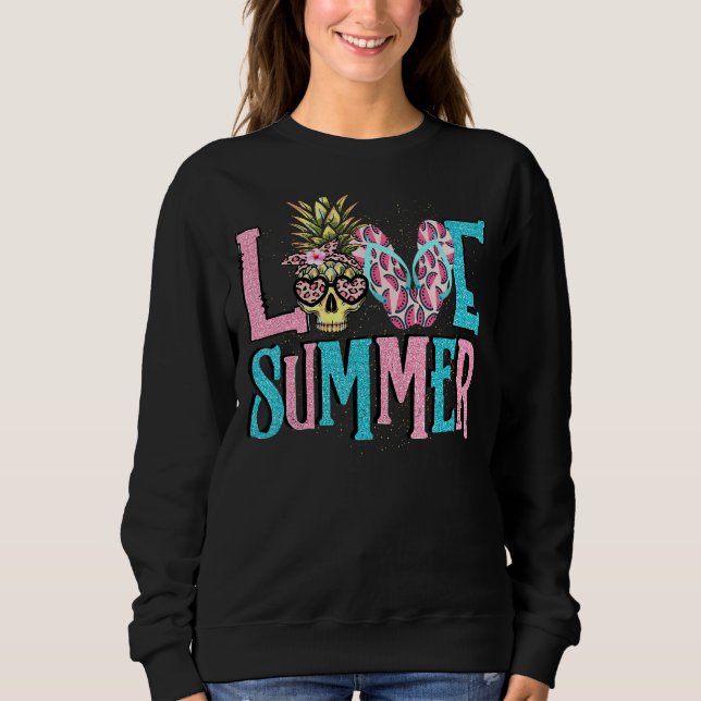 Camiseta Love Summer Pineapple Skull Watermelle Summer Fru (Frente)