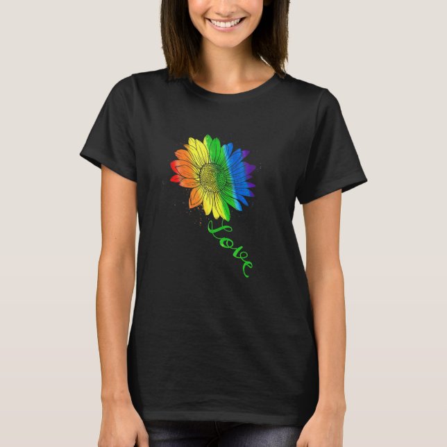 Camiseta Love Sunflower Floral Lgbtq Rainbow Flag Orgulho g (Frente)