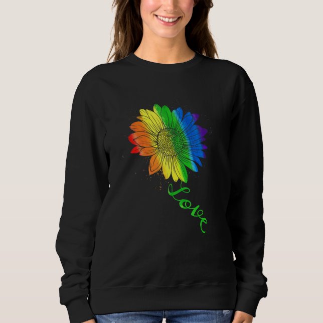Camiseta Love Sunflower Floral Lgbtq Rainbow Flag Orgulho g (Frente)