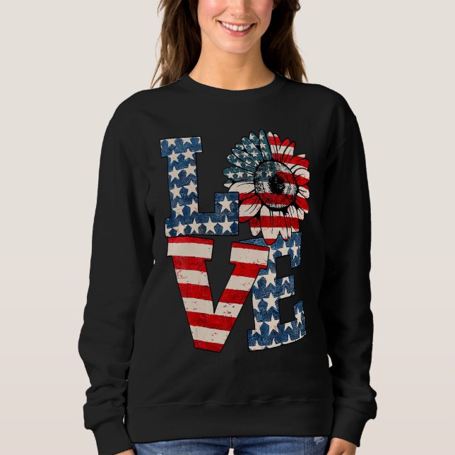 Camiseta Love Sunflower Usa Flag Orgulhoso Celebrando 4º De (Frente)