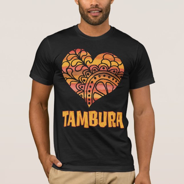 Camiseta Love Tambura Orange Mandala Heart Indian Music (Frente)