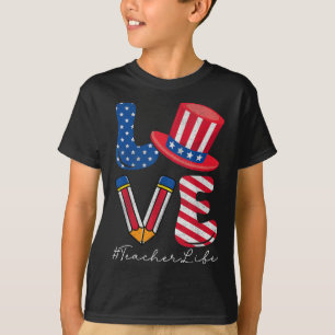 Camiseta Love Teacher Life Usa Flag American Patriotic 4th