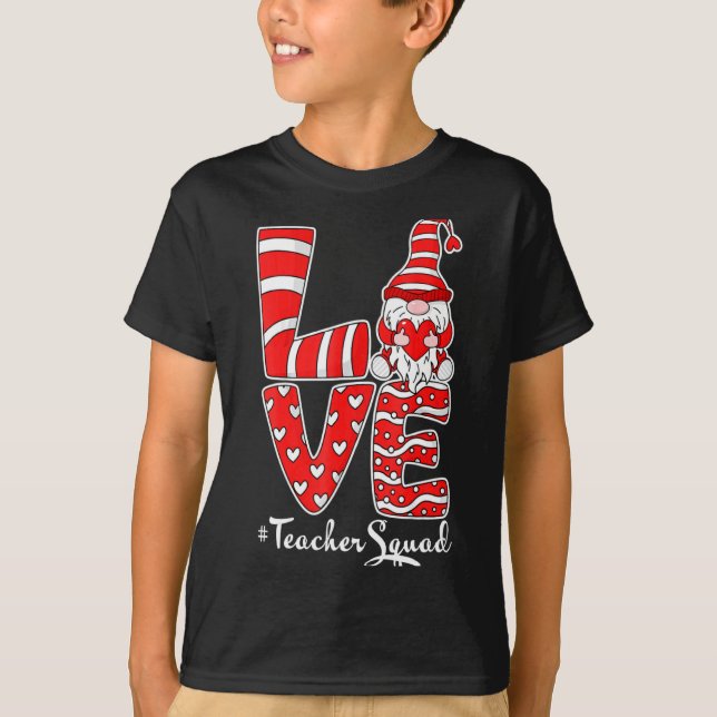 Camiseta Love Teacher Squad Gnome Hearts Valentines Gnome T (Frente)