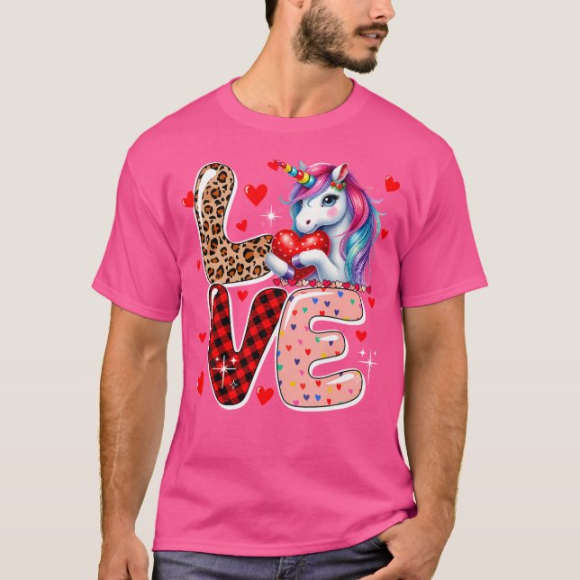 Camiseta Love Unicorn Leopard Cute Hearts Dia de os namorad (Frente)