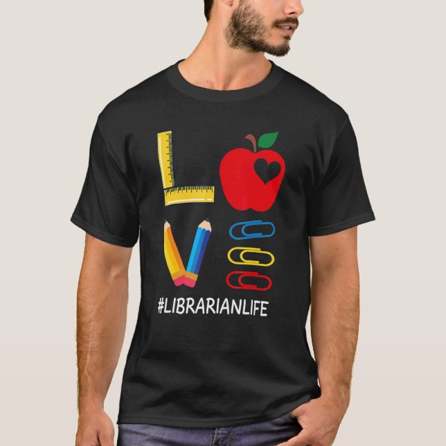 Camiseta LOVE Valentines Day Apple Pencil Crayon Cute Libra (Frente)