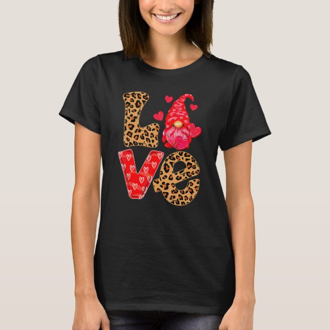 Camiseta LOVE Valentines Day Gnome Ornaments Leopard Cheeta (Frente)