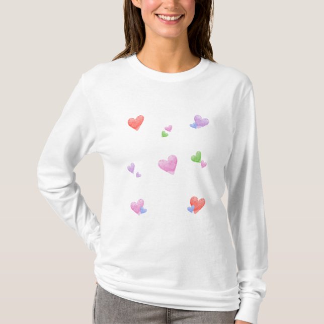 Camiseta LOVE Valentines Fun Watercolor Hearts (Frente)
