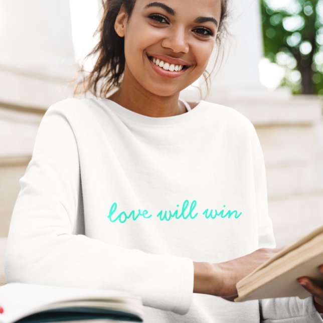 Camiseta Love Will Win | Moderna Trendy Cute Turquoise Neon (Criador carregado)