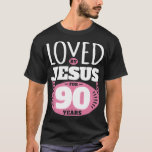 Camiseta Loved By Jesus For 90 Years  90th Birthday<br><div class="desc">Loved By Jesus For 90 Years 90th Birthday .animal, cat, dog, animal lover, animals, funny, horse, horseshoe, humor, paw, pets, pizza, riding, animal rights, animal welfare, animals&nature, attitude, bulldogs, cats, chillin, chilling, cute, cute animals, cute dog, dad gift, daddy shark, daddy shark doo, daddy shark doo doo doo, dog breed,...</div>