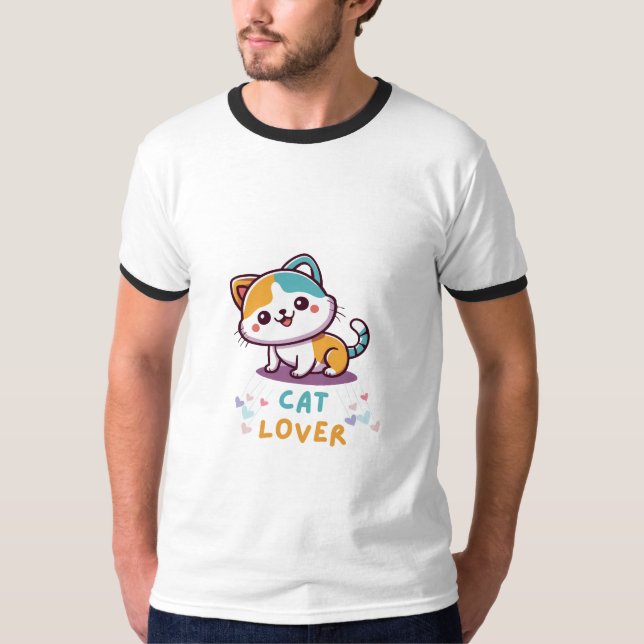 Camiseta Lover de Gato de Multicores (Frente)