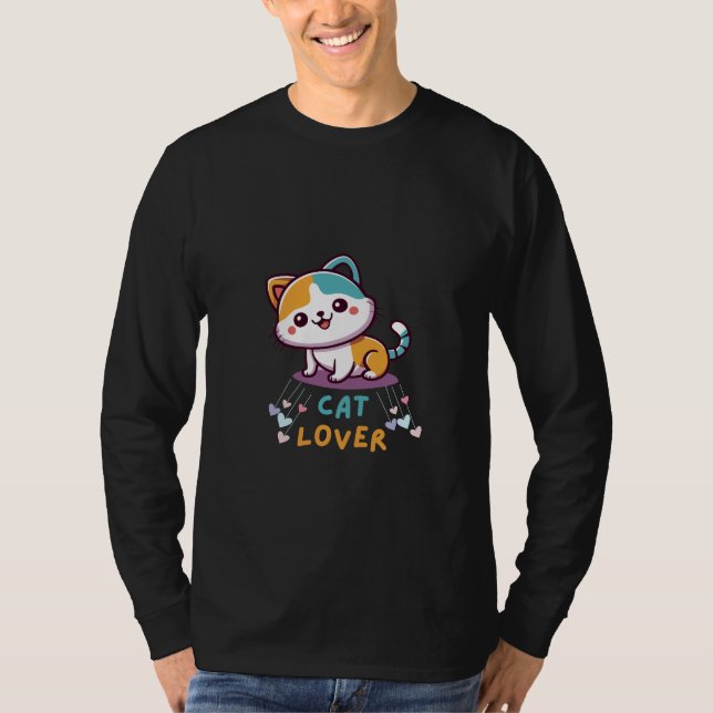 Camiseta Lover de Gato de Multicores (Frente)
