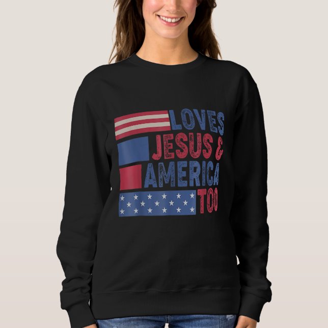 Camiseta Loves Jesus & America Too Christ 4th Of July Ameri (Frente)