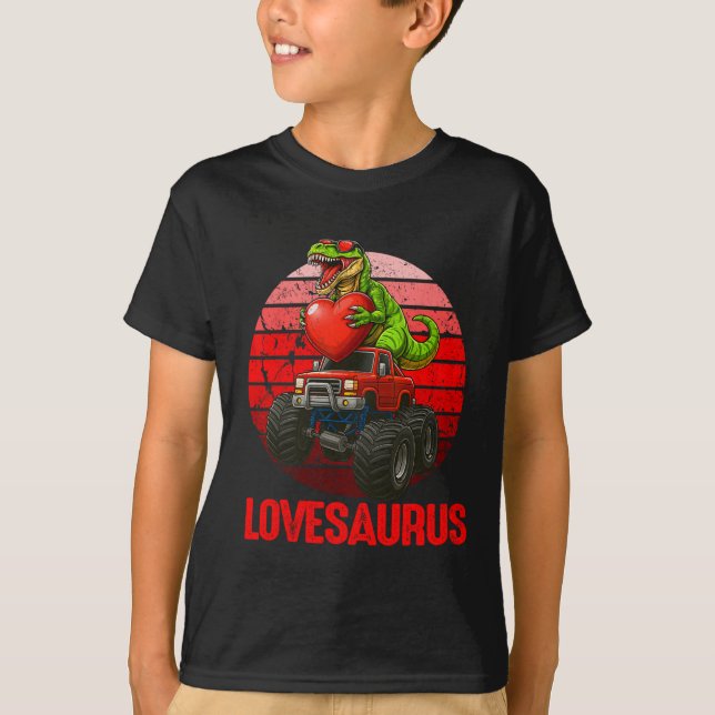 Camiseta Lovesaurus Dinossauro Caminhão Monstro do Dia dos  (Frente)