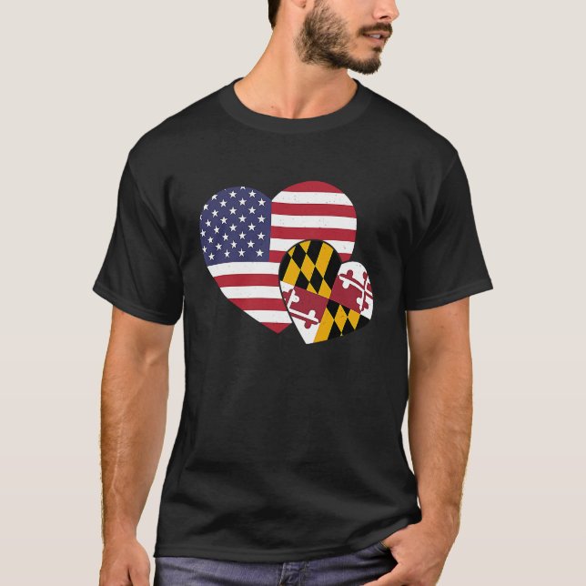 Camiseta Loving USA & Maryland State Flag Heart Proud Ameri (Frente)