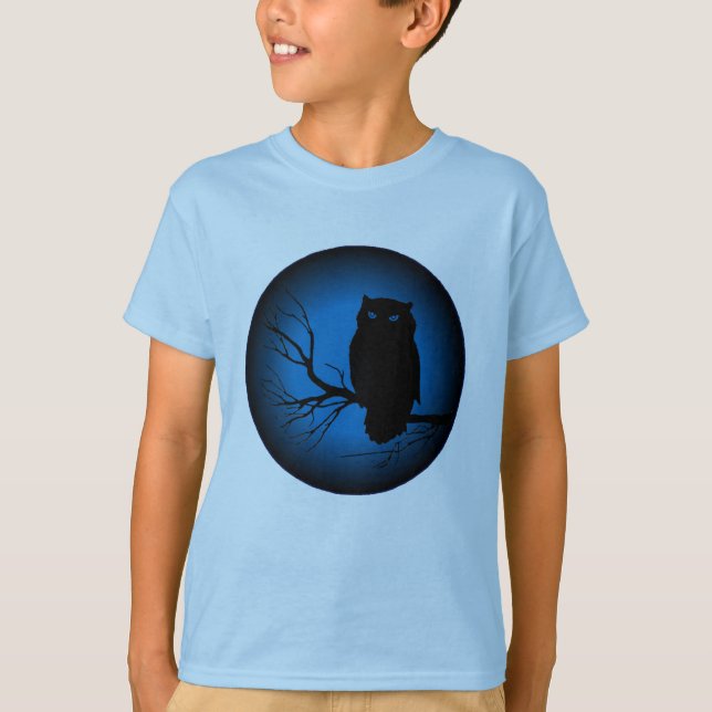 Camiseta Lua azul da coruja assustador (Frente)