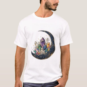 Camiseta Lua Celestial e Cristais — Pedra Preciosa Mística