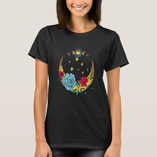 Camiseta Lua Celestial E Flores Boho Crescent Moon (Frente)
