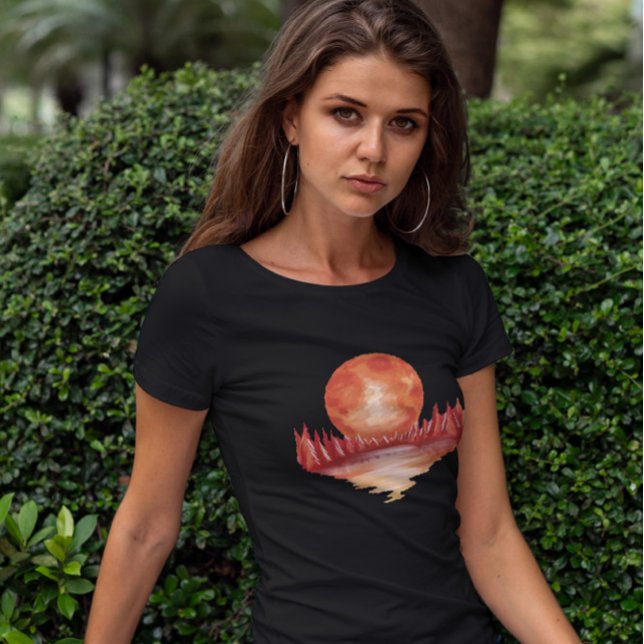 Camiseta Lua cheia de paisagem vermelha (Criador carregado)