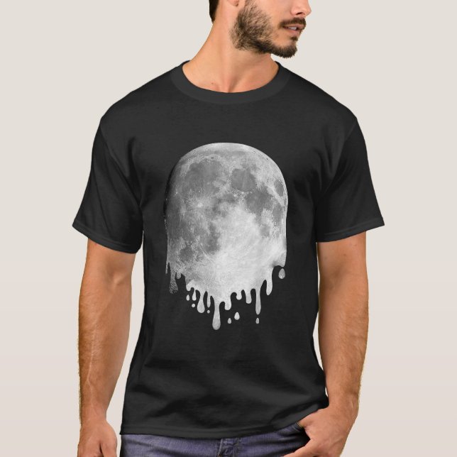 Camiseta LUA CHEIA DERRETENDO Arte Espacial Gotejante (Frente)