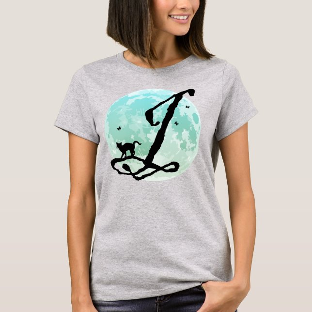 Camiseta Lua cheia e Cat J Monograma inicial (Frente)