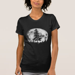 Camiseta Lua cheia retrorada e árvore de pinheiro minimalis