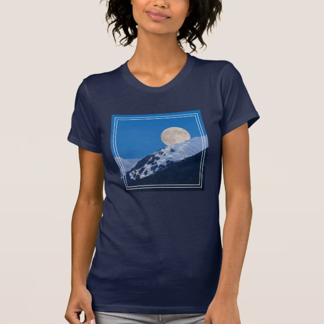 Camiseta Lua Cheia Sobre Alyeska Ski Resort, Alaska (Frente)
