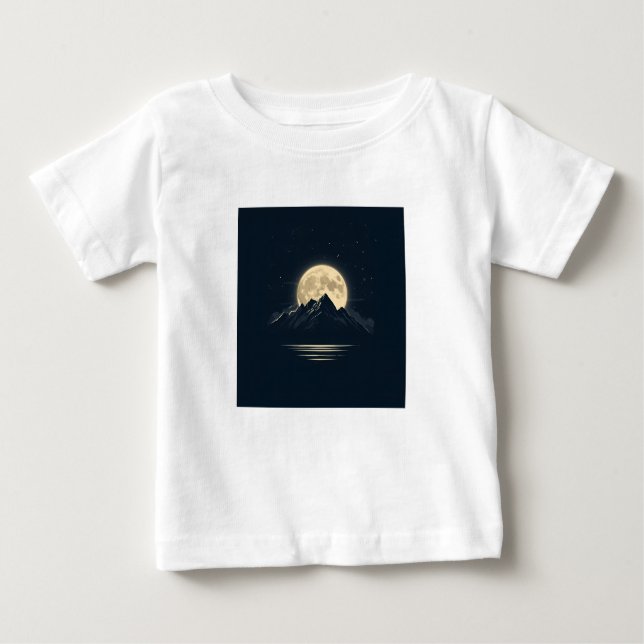 Camiseta Lua Cheia Sobre Montanhas - Shir Céu Noturno Cênic (Frente)