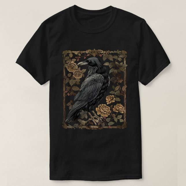Camiseta Lua Corvo Rosa Arrepiante Preto Gótico Espiritual  (Frente do Design)