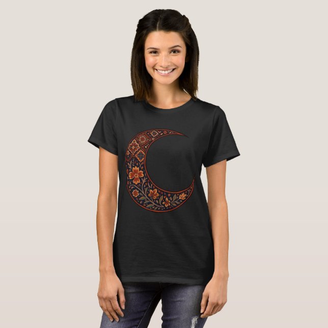 Camiseta Lua Crescente Floral Boho (Frente Completa)