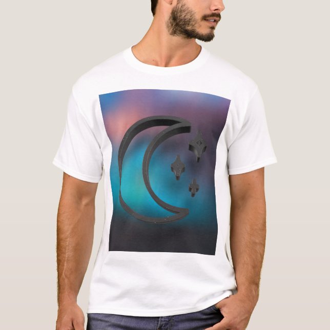 Camiseta Lua Crescente Mínima e Estrelas Estética. (Frente)