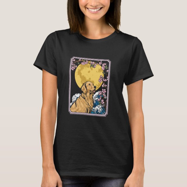 Camiseta Lua da Flor de Cerejeira Golden Retriever - Raça d (Frente)
