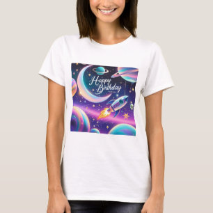 Camiseta Lua de aniversário feliz da Galáxia, estrelas