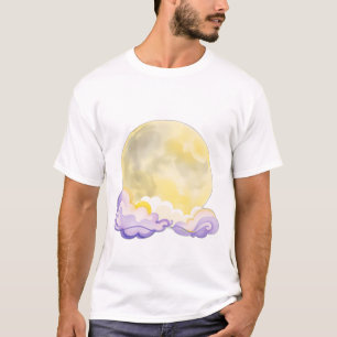 Camiseta Lua de Aquarela Surreal com Estrelas