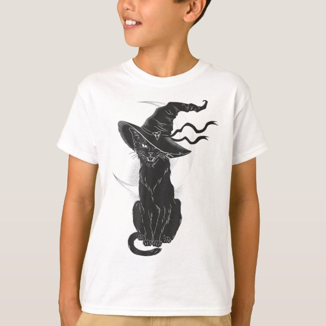 Camiseta Lua de Chapéu de Bruxa Negra do Halloween (Frente)